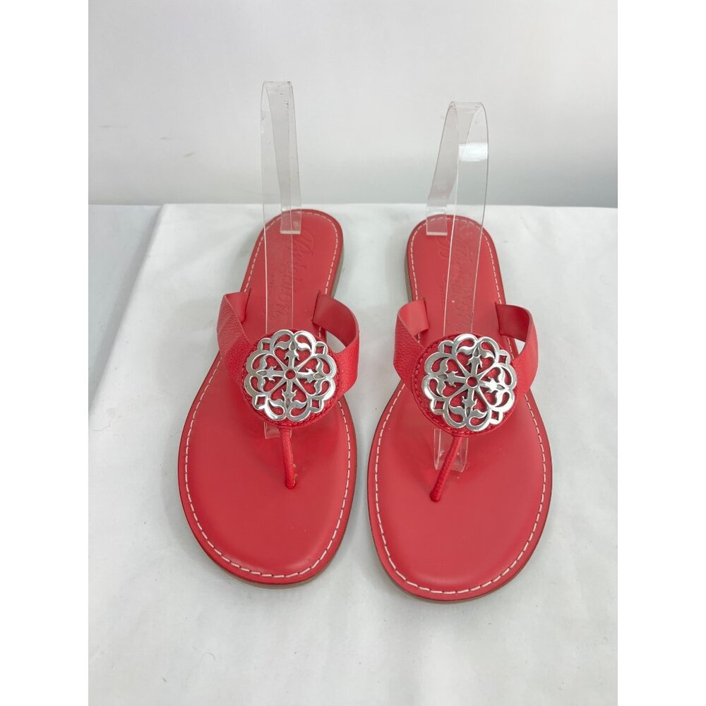 Brighton Alice Thong Hot Pink Leather Sandals Size 10 N With Silver Medallion